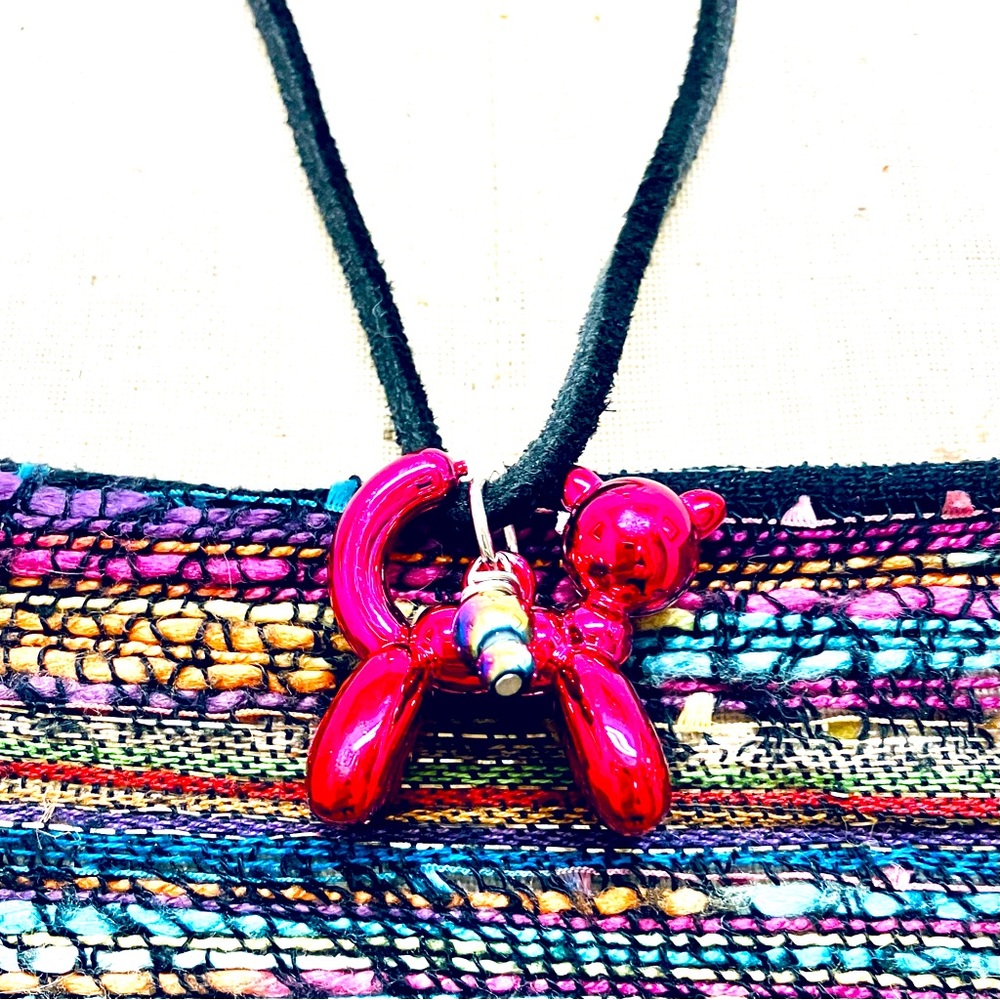 Magenta Leather Toyland Kitty Cat Balloon Necklace